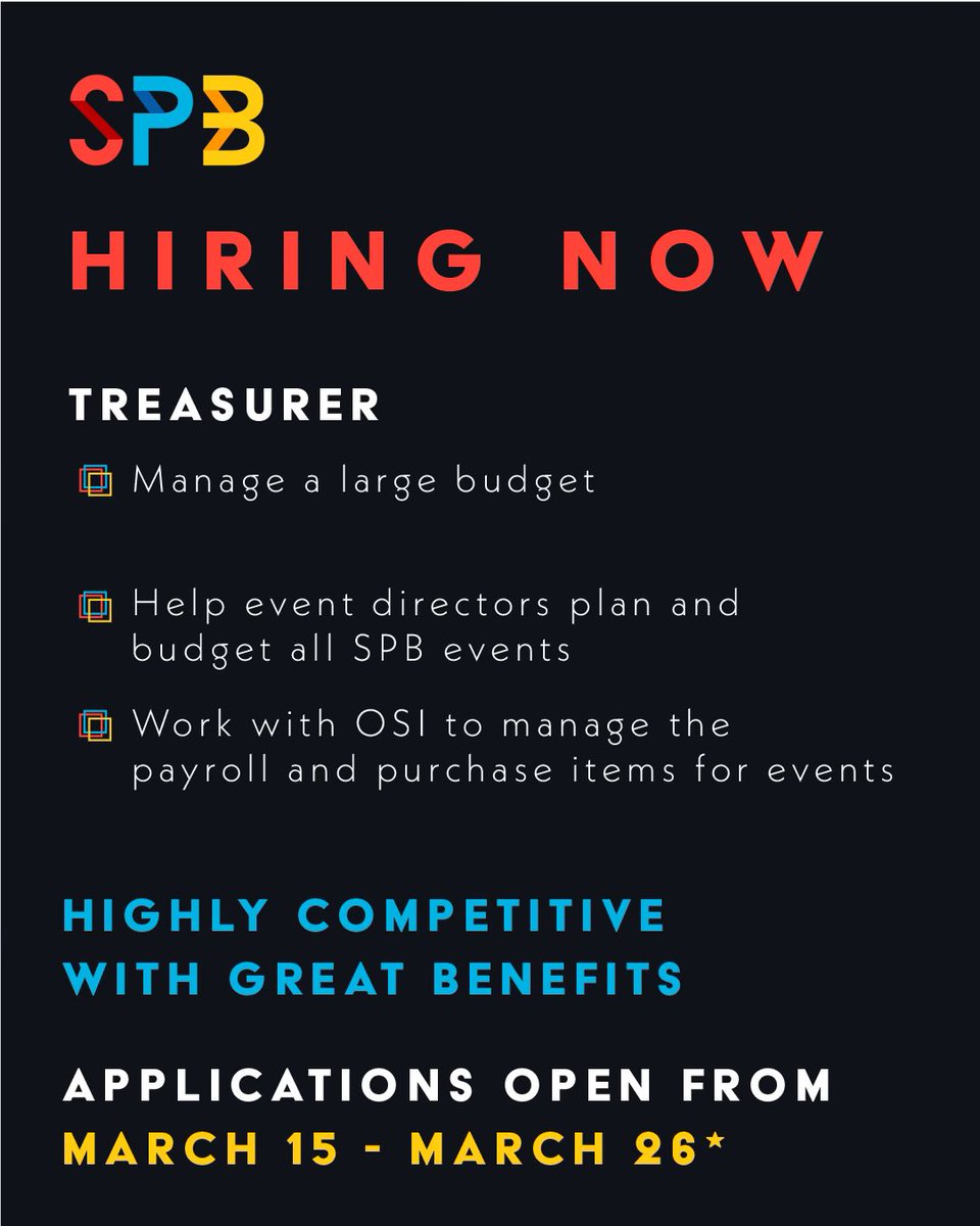 OUSPB's tweet photo. Do you like accounting and budget management? Then apply to be the treasurer of SPB! Apply now on Handshake or Grizzorgs!!🐻
#ouspb https://t.co/kw8xcXyZUs