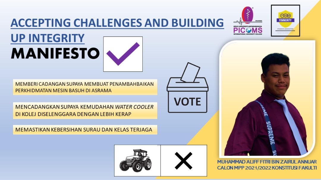 MPPpicoms's tweet photo. Konstitusi Majlis Perwakilan Pelajar ( MPP ) Kolej Universiti Antarabangsa PICOMS

Tarikh Berkempen : 15 - 28 March 2021
Tarikh Mengundi : 29 March 2021

Jangan Lupa Mengundi. Pilihan Yang tepat ditangan Anda👍🏼 https://t.co/AcfnrUYTAc