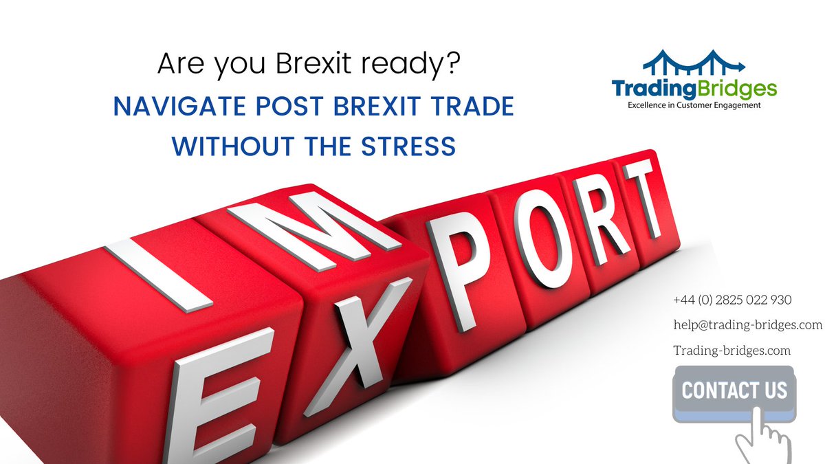 tradingbridges's tweet photo. Are you Brexit ready?

Read more:

https://t.co/bvXpKrOuzj

#brexit #import #exports #globalmarkets #businessnow #internationalbusiness #businessolutions https://t.co/AgpOFi79y4