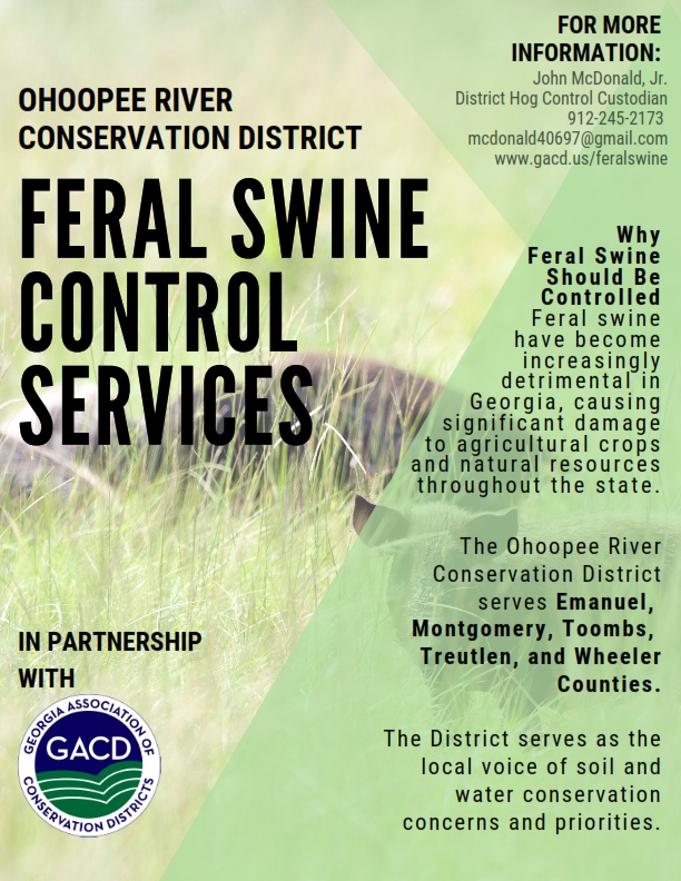 #ICYMI The Ohoopee River Conservation District now offering feral swine control services in Emmanual, Montgomery, Toombs, Treutlen, and Wheeler counties. 
gacd.us/feralswine #GACDConserve #feralswinecontrol #feralswine