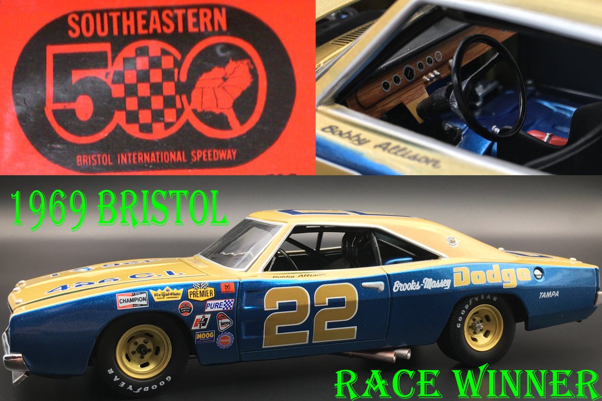 uofracing's tweet photo. March 23rd, 1969- On this date in 1969 Bobby Allison drove the No. 22 Mario Rossi Dodge Charger 500 to victory in the Southeastern 500 at Bristol. Another awesome member of the University of Racing diecast lineup. https://t.co/vZQ6n0Iogm