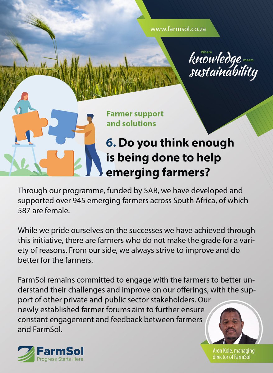 FarmSolHoldings's tweet photo. Farmer support and solutions: In our last two questions, Kole provides insights into the role of FarmSol's farmer forums. Question 6: Do you think enough is being done to help emerging farmers?
#farmsol #farmersupport #agriculture https://t.co/ymxxKXgJZF