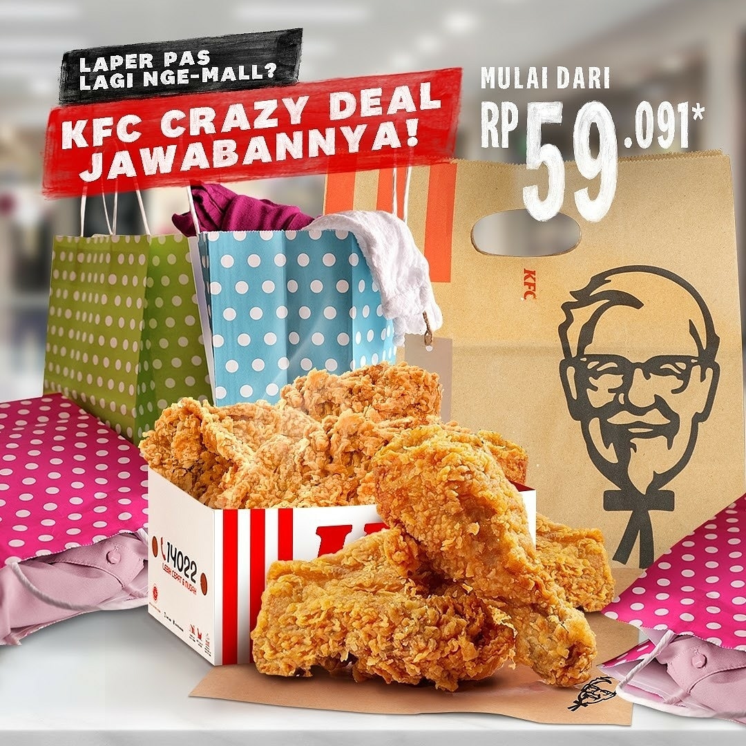 MallSuncity's tweet photo. Lagi nge-mall terus tiba-tiba kelaperan? Nggak usah khawatir, ada KFC CRAZY DEALS yang hanya tersedia di mall udah nungguin untuk kamu nikmati! Yuk yang lagi ke mall, jangan sampai ketinggalan promonya!⁠
⁠
- Berlaku di outlet KFC yang berlokasi di mall⁠

#kfcindonesia⁠ https://t.co/FxtN7TwDtc