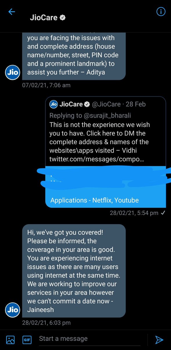 surajit_bharali's tweet photo. This is the reply I'm keep getting for slow network issue... @JioCare @TRAI @Airtel_Presence @VodafoneIN #SlowNetwork what should I do? ask everyone to do not use #Internet as Jio unable to tackle the #traffic or you are indirectly saying to switch to different service provider? https://t.co/8RhSuEZr09