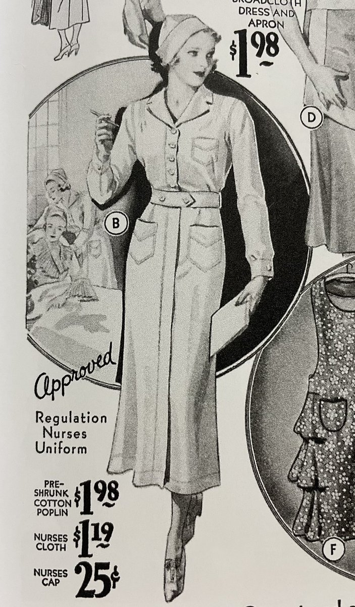 ちなみにこちらはナースさんの制服です。同時期の日本(明治〜ほぼ戦前)の看護婦さんの制服と比べるとやはりアメリカのほうが先進的ですね。でも個人的に、可愛さは甲乙付け難いと思います?

※2枚目は私のイラストで失礼いたします。 