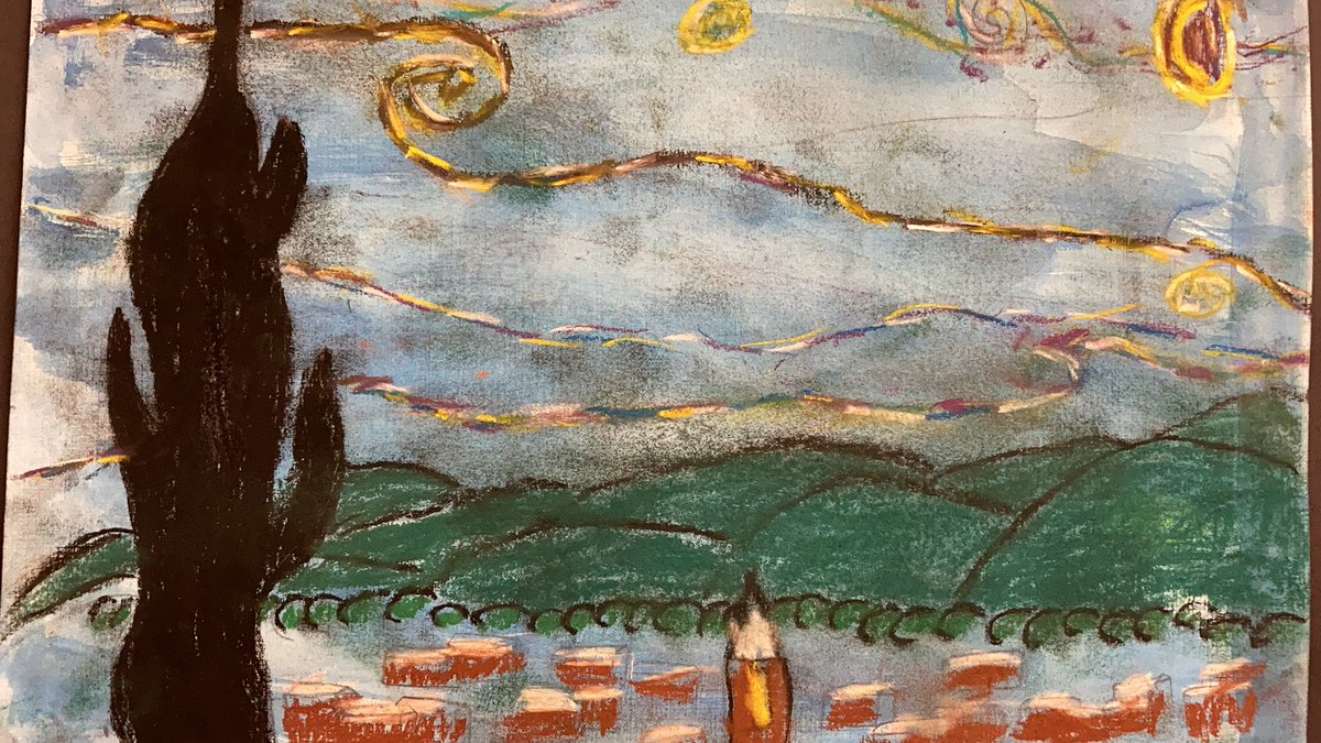 TDSB_IRC's tweet photo. Ms Hagen’s class art inspired by Van Gogh. https://t.co/SMwbJ9JGST