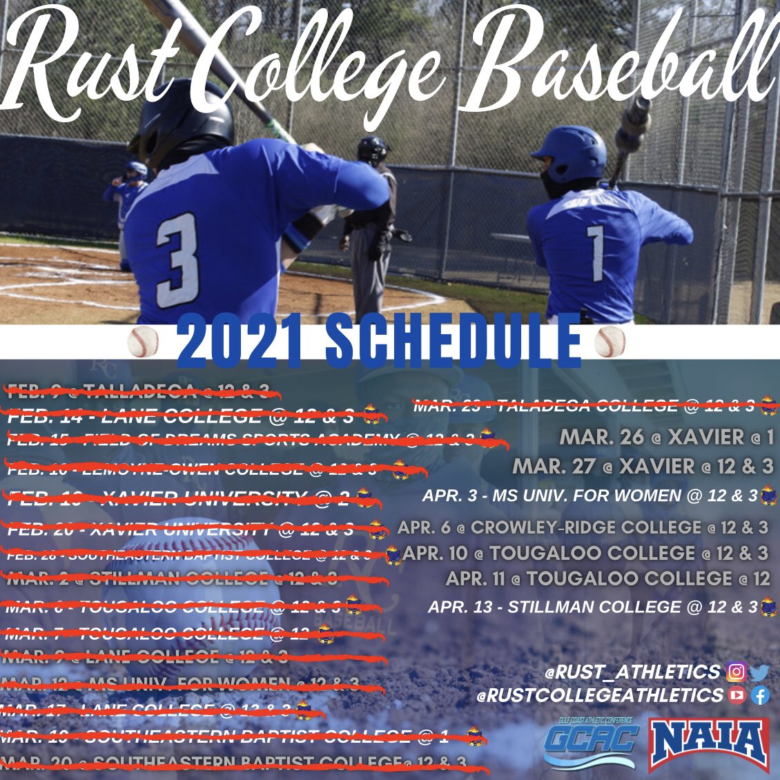 Rust_Athletics's tweet photo. Bearcats travel to NOLA this Friday to take on XULA (@xulagold)
#RustCollegeBaseball⚾️ #RustCollege💙🤍 https://t.co/fHvnlcSToC