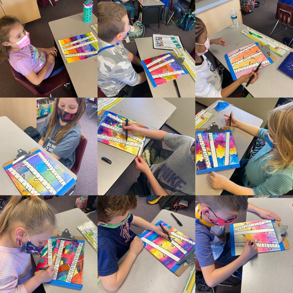 Lessenger 2nd graders were inspired by the book Sky Color by Peter H. Reynolds and created these masterpieces! How would you mix the sky without using just blue? <a href="/roadrunnersrule/">Lessenger Elementary</a> #WeAreLamphere #skycolor