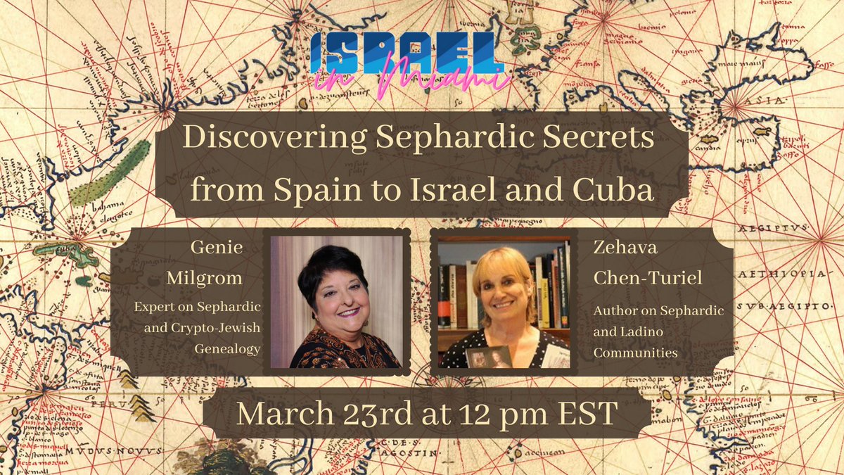 IsraelinMiami's tweet photo. Join us as we explore multiple facets of the #Sephardic experience. Two #authors and two perspectives from those who stayed and those who left #Spain! Today at 12 pm!

Register: https://t.co/lqeQemslGz

#SephardicJews #CryptoJews #Cuba #Sephardi #IsraelinMiami https://t.co/GuT8TBHZcx