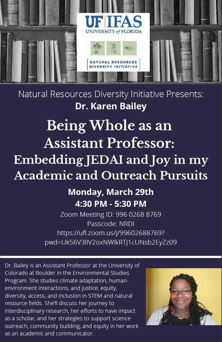 UFWildlife's tweet photo. .@NRDI_UF is hosting a NRDI founder and an alumni of the Wildlife Ecology and Conservation Department Dr. Karen Bailey at their next meeting on Monday, March 29 at 4:30pm.
#UFwildlife #UF #NRDI #naturalresources https://t.co/lPAquTvitc