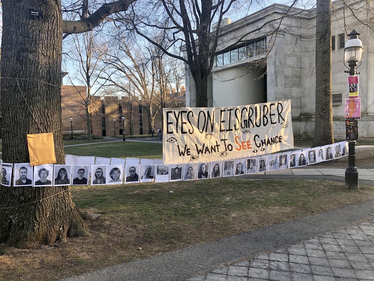 ChangePtonNow's tweet photo. Eyes on Eisgruber is an art installation dedicated to Princeton’s student activists and supporters. For years, we have made demands of the University to be more inclusive, equitable, and promote justice and decolonization. https://t.co/UeCYiBeJO8
