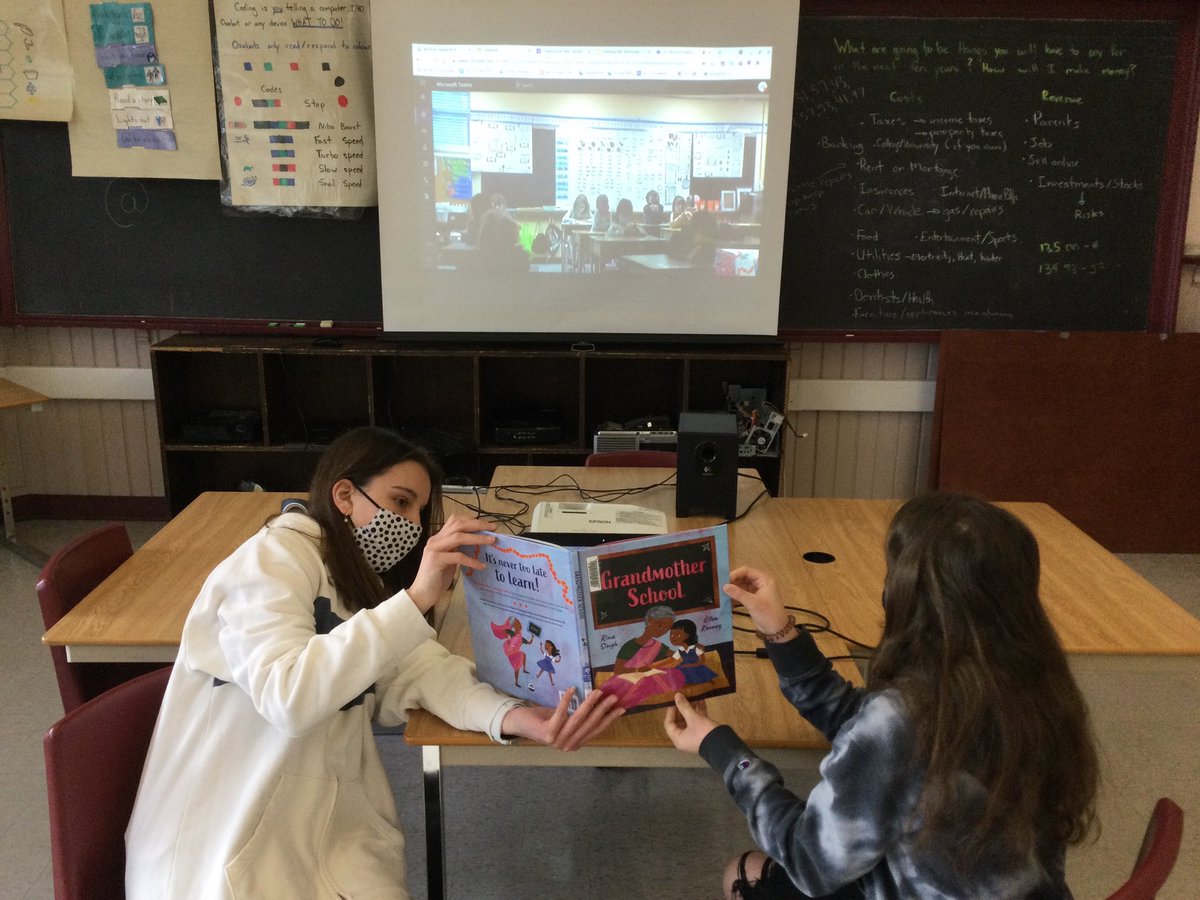 Mrs. Docherty’s Gr. 1/2 enjoying a #bluespruce from their virtual “reading buddies” in Gr.8 #grandmotherschool #forestofreading <a href="/central_public/">Central Public</a>
