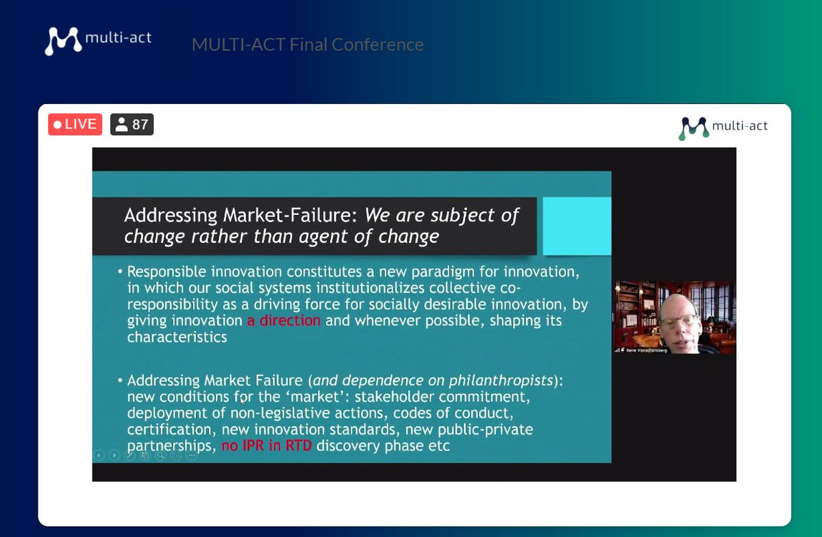 We are LIVE!
Listening now to <a href="/vonschomberg/">Rene von Schomberg</a>: "#RRI constitutes a new paradigm for innovation in which our social systems institutionalise collective #responsibility as a driver for socially desirable #innovation outputs"
<a href="/EU_H2020/">Horizon 2020</a> #SwafS
