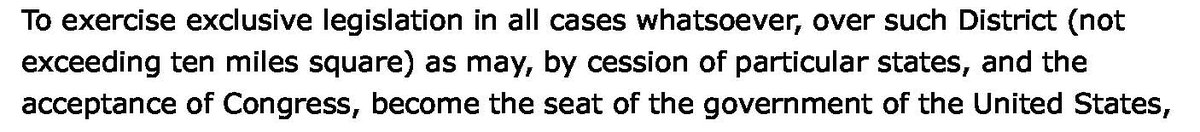 2. Start with the Constitution itself. Famously, it punts on the location of the capital.All that Article I says is that Congress will have the power to exclusively regulate the land that becomes "the seat of government of the United States," which must be <= 10 square miles.