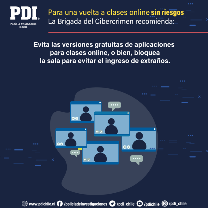 PDI_Antofagasta's tweet photo. En tus clases online, sigue las recomendaciones de los expertos en combatir al Cibercrimen 👨‍💻👩‍💻👇 https://t.co/rDWBzl562G