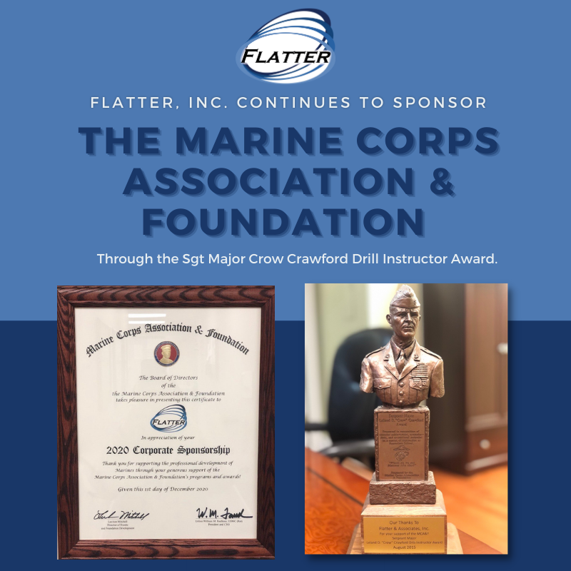 FlatterInc's tweet photo. Flatter, Inc. is delighted to continue to support the Marine Corps Association & Foundation. We have sponsored the professional development of Marines over the last years through this association and the Sgt Major Crow Crawford Drill Instructor Award. #FlatterInc #semperfidelis https://t.co/UJqZOsRc8D