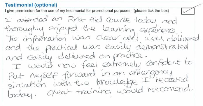 MarshIand's tweet photo. Always nice when we receive positive feedback after conducting any training we do. For more information on the COVID-19 safe courses we are delivering, get in touch. Learning is just a click away #efaw #firstaid #training #marshlandtrainingservices  #learningisjustaclickaway https://t.co/njjac2KG4f