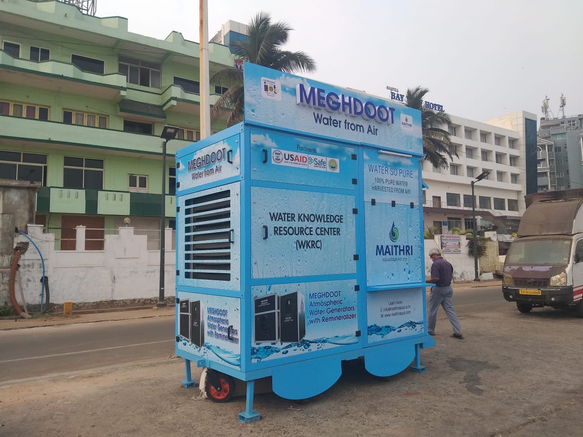 Today, we helped launch a mobile water ATM in #Vishakhapatnam, which will provide clean, mineral-enriched potable water harvested from the air and serve as a Water Knowledge Center for thousands of urban poor residents. #WorldWaterDay #USAIDTransforms
