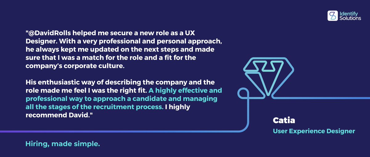 We are so pleased that David was able to find Catia her ideal role as a #UXDesigner, and it goes to show how important it is that we find roles for people who fit the company as well as the job! - identifysolutions.co.uk/job-search/ 
 
#hiring #IT #Techjobs #London #Cardiff #Technology