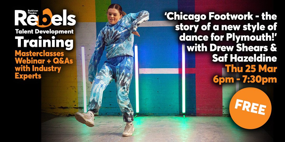 #Free 25 Mar 6pm 

<a href="/GPDanceCompany/">Groovement Project</a>’s Drew Shears &amp; Saf Hazeldine chat about the evolution of the #ChicagoFootwork house/street dance style &amp; scene, &amp; how Plymouth is at the centre of the UK chapter. They’ll also give some demos of the steps.

Free sign up: barbicantheatre.co.uk/whats-on/rebel…