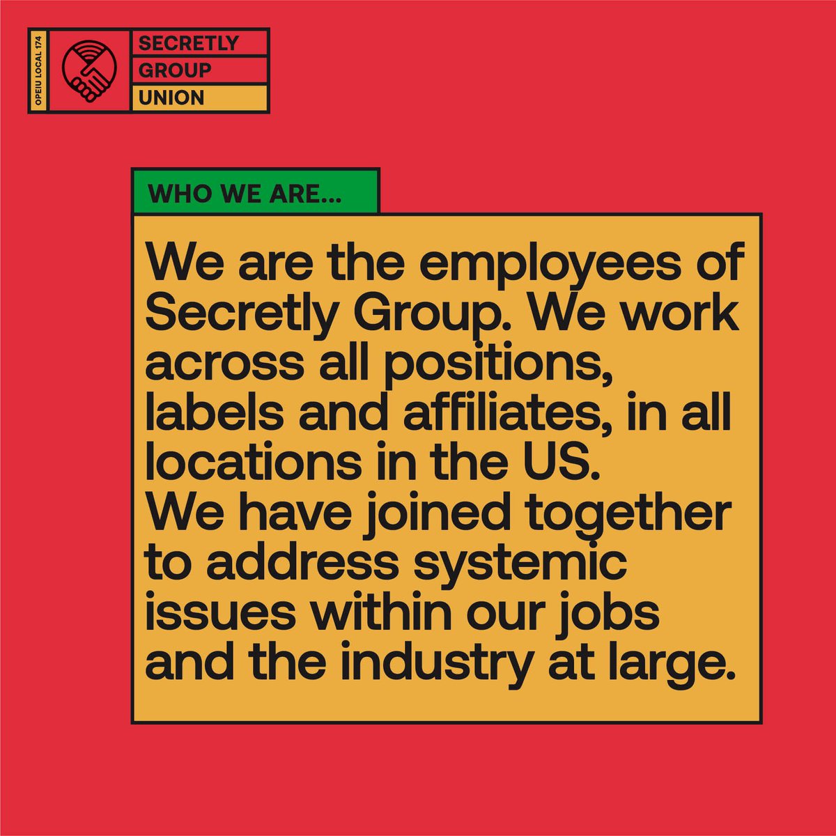 secretlyunion's tweet image. We’re proud to announce that we, workers from Secretly Group, Secretly Distribution, Secretly Publishing, Numero Group, and Ghostly, have joined together to form a union with @OPEIU.