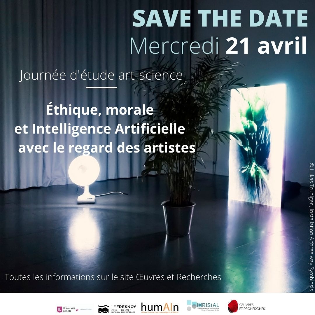 📍Bloquez votre 21 AVRIL et suivez la journée d'étude "Éthique, morale et Intelligence Artificielle avec le regard des artistes"
❔Quel usage de l'IA et des algorithme❔Retour d'expérience d'artistes, physiciens, informaticiens et philosophes❕

💡Infos : cristal.univ-lille.fr/oeuvres-et-rec…