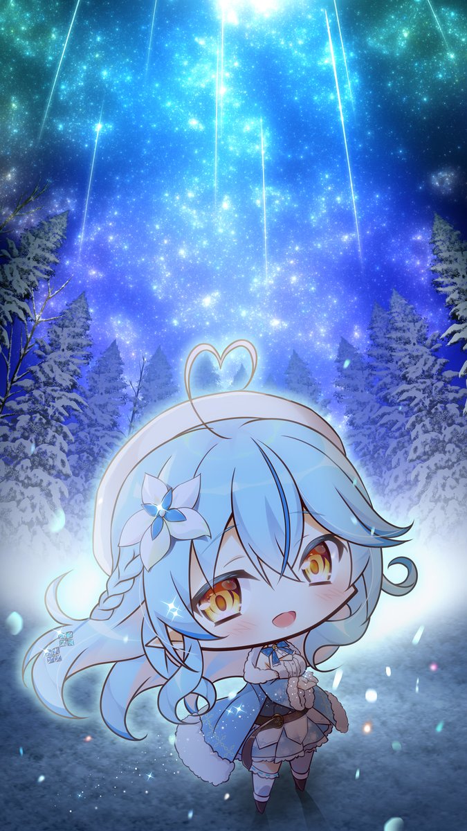 水乃 ラミィちゃん好き 以前描いたししろんと対になるイメージで描きました 手前のダイヤモンドダストの中に5期生のカラーが隠れてます 5期生揃いましたスマホ壁紙シリーズ 文字ありとなし版 Lamyart 雪花ラミィ