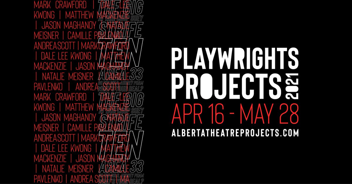 WOW! <a href="/ABTHEATREPRJCTS/">Alberta Theatre Projects</a> announces seven workshop readings from their 2021 Playwrights Unit (April 16 - May 28). Featuring new work from PGC Members <a href="/ndmeisner/">Natalie Meisner</a>, Matthew Mackenzie, @markjdcrawford, Camille Pavlenko &amp; <a href="/andreammscott/">Andrea M Scott (she/her) WGAW</a>! bit.ly/3lG5MGy