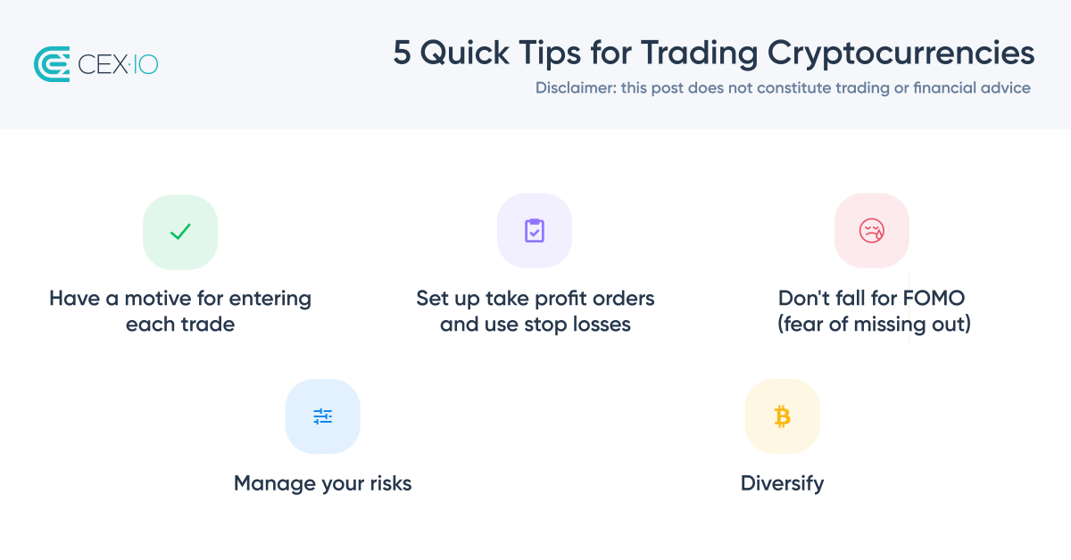 cex_io's tweet photo. Here are some daily crypto trading tips for you. Do you follow all of them? Let us know in the comments ๐
#CEXIOLEARN https://t.co/XG6UPSE9yC