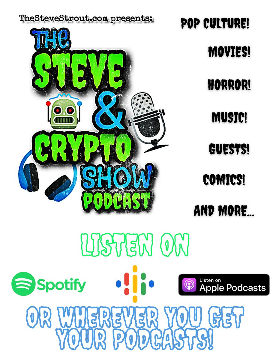 thestevestrout's tweet image. Where do you listen to THE STEVE &amp;amp; CRYPTO SHOW? Be sure to subscribe, and share us! We appreciate you! #SteveAndCryptoShow #PodcastRecommendations #podcasts #popculture #horror #music #comicbooks #movies  #ComicBookSwapMeet #MutantFam #SvenPals #share #retweet #listen #podcast