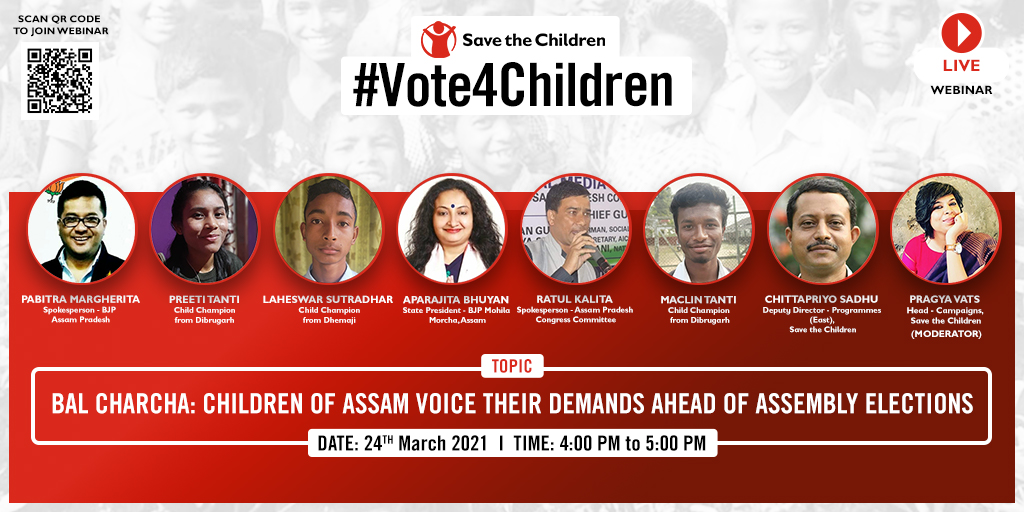 balrakshabharat's tweet photo. As #Assam gears up for #AssemblyPolls, children are demanding a better childhood from their politicians. Tune in tomorrow @ 4pm into this insightful session where children interact with their leaders and voice their demands. Register: https://t.co/cmb3AcFNGh #AssamAssemblyPolls https://t.co/pWTpxTefzF