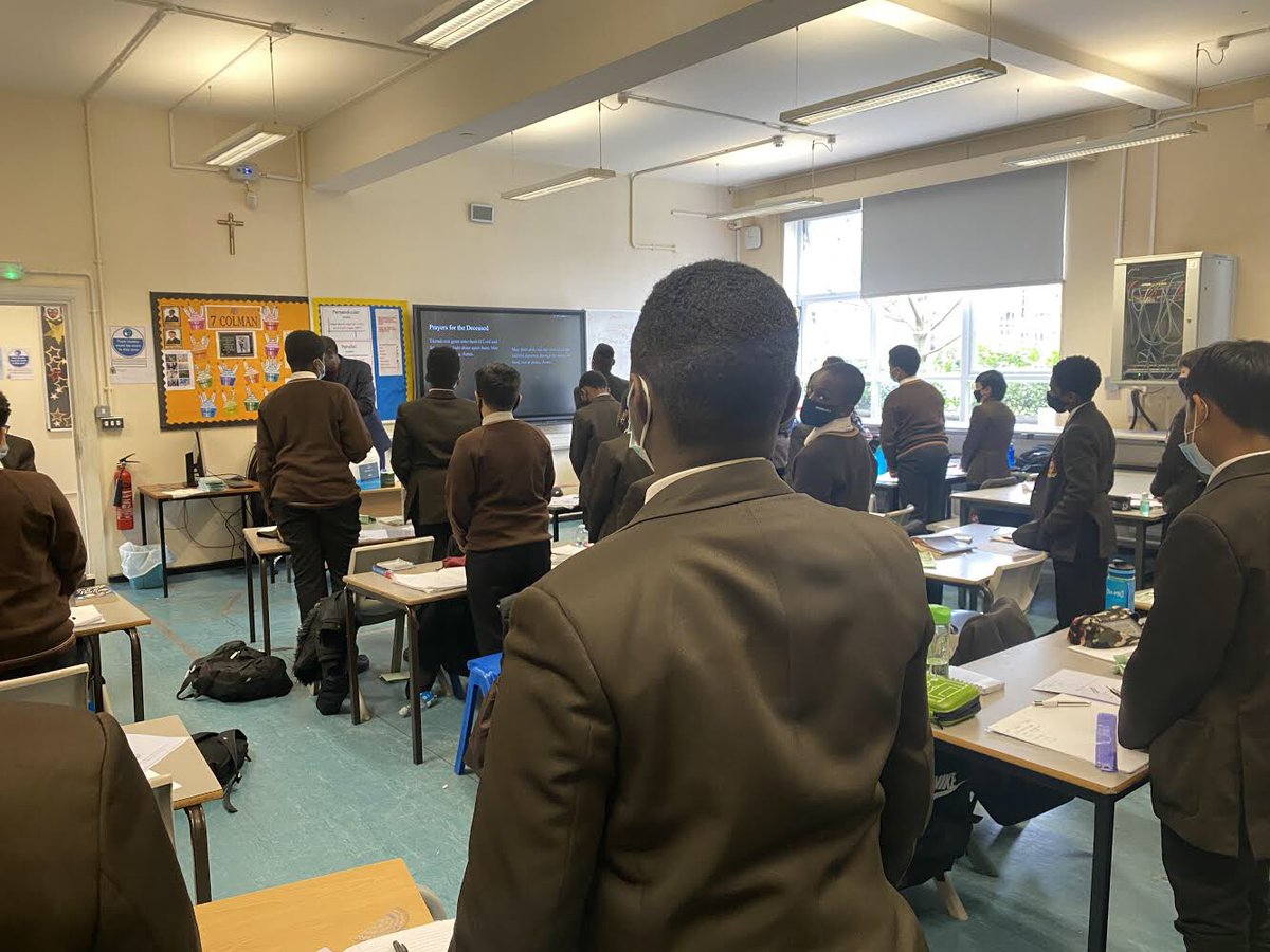 stbons's tweet photo. SCHOOL FALLS SILENT 

A minute’s silence was observed today as the whole school prayed for those affected by the pandemic. 

Those who are sick and those who have lost loved ones were in our thoughts.This CAFOD prayer was said followed by Eternal Rest. These are Y7 pupils. https://t.co/GXsTGcy1rP