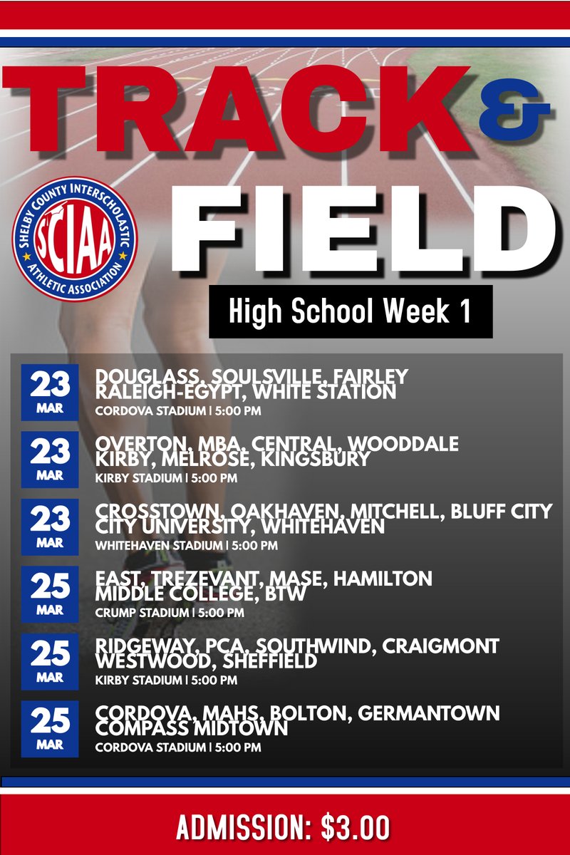 MSCIAAfever's tweet photo. Here is your SCIAA high school track &amp; field lineup for this week. https://t.co/4PZoi6qRlE