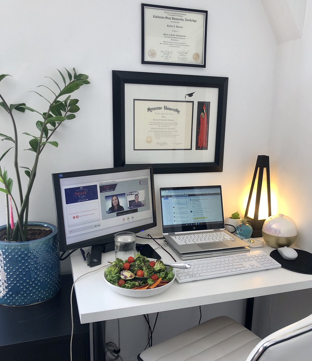 Things may look a bit different this year, but <a href="/LACWomenLeaders/">LA County Women's Leadership Conference</a> are brilliantly making the best of a virtual conference. This event deserves an award! Here’s a glance at how I’m enjoying it - salad, double monitors for max participation, and a calming environment 🤓