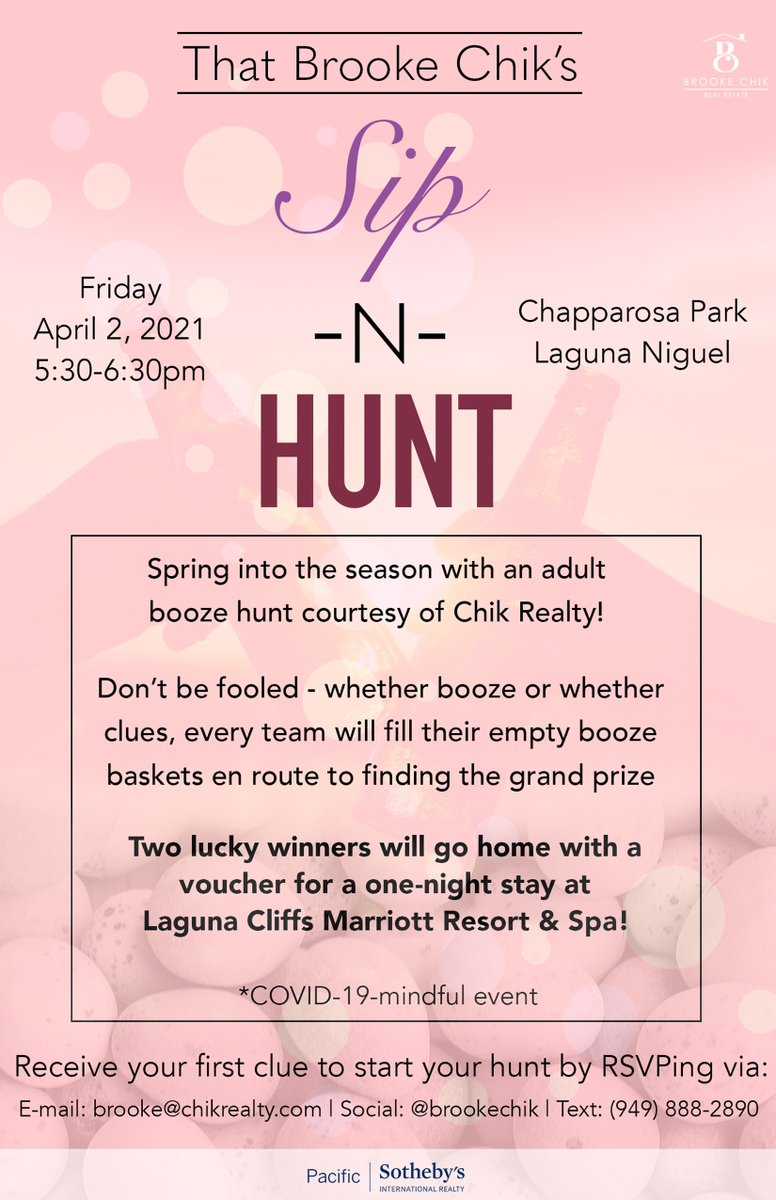 tim_pir's tweet photo. Friday, April 2, Chik Realty is throwing an adult only Easter egg hunt event in Laguna Niguel and two big time giveaways to winners at the very end! Follow at brookechik on IG for more info #laguna #lagunaniguel #easter #orangecounty #oc #sweepstakes #grandprize https://t.co/VRNpDgqxLV