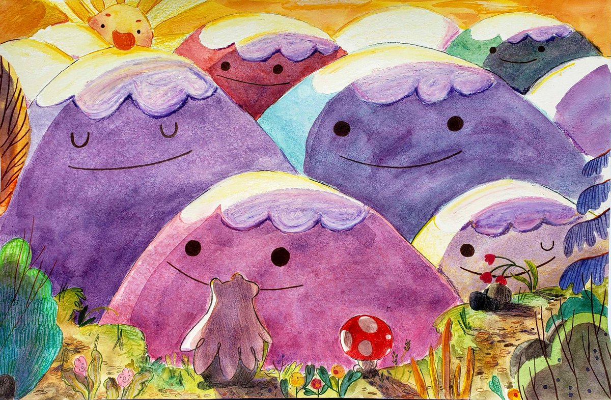 ModEnchantment's tweet photo. Frogghost and Kiko admiring the seemingly sugar-coated snow-capped Mountains of Gazoole! 🏔⛰☆
* * * * *
#frogghost #mountains #sugar #illustration #art #artist #ArtistOnTwitter #originalart #mixedmedia #painting #childrensbookillustration https://t.co/0NfmFEXVfg