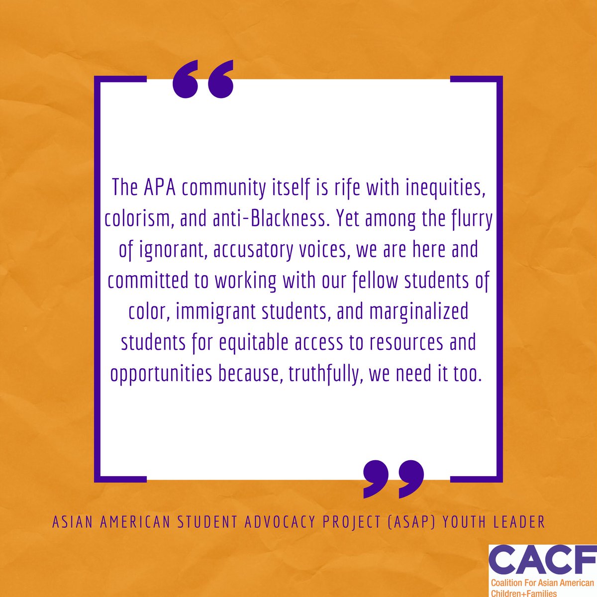 cacf's tweet image. Our APA Ed Equity Campaign works to dispel the #ModelMinorityMyth, which among other harmful impacts, disregards our community&apos;s diversity and justifies underinvestments in all communities of color. See👇on students often ignored &amp;amp; a powerful quote from an @asapcacf Youth Leader.