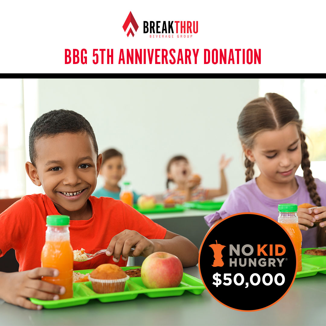 BreakthruBev's tweet photo. As part of our 5-year anniversary as BBG, we are thrilled to give $100K to causes close to our heart. The first organization we’re honored to support is @nokidhungry, who won’t stop working until every child has the food they need to live a healthy life. #BreakthruGivesBack https://t.co/AIVvV26f6f