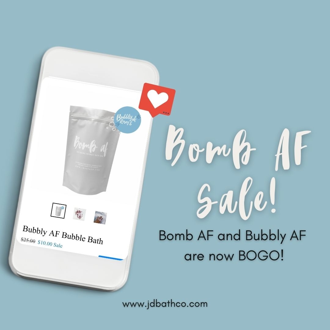 jdbathco's tweet image. 🗣️ THIS WEEK ONLY! ISSA SALE! 🤑

our bestselling #BombAF Bath Soaks and #BubblyAF Bubble Baths are on BOGO! 

mix and match or double up on your faves! 🛀🏼

*no coupon code is needed. discount automatically applies when two or more products are added to the cart.
