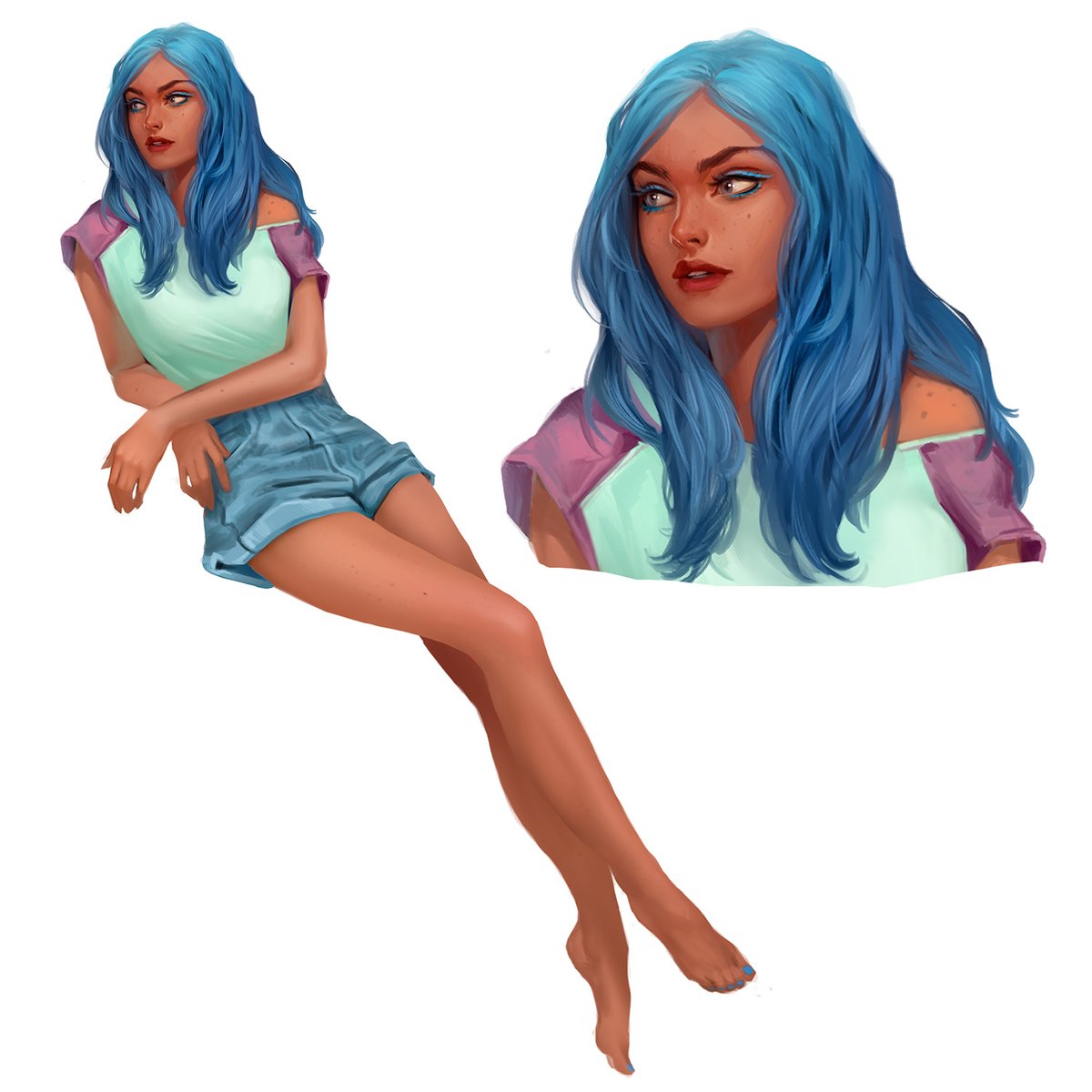 MariaTrepalina's tweet photo. comfort zone drawing #bluehair #bluehairgirl #cgpaint https://t.co/UZuje4jLpM