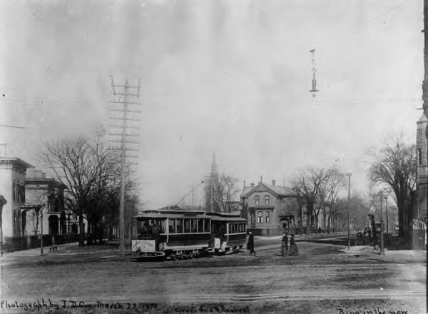 John Skrtic (@skrticx) on Twitter photo Reportedly the first electric street railroad in #Cleveland, shown here at the intersection of E. Ninth Street and Prospect Ave. looking east. March 23, 1890. Large house visible behind the car would be Prospect Ave. and Huron Rd. Source: <a href="/Cleve_Memory/">Cleveland Memory</a> Photo by J.D. Cox. Reportedly the first electric street railroad in #Cleveland, shown here at the intersection of E. Ninth Street and Prospect Ave. looking east. March 23, 1890. Large house visible behind the car would be Prospect Ave. and Huron Rd. Source: <a href="/Cleve_Memory/">Cleveland Memory</a> Photo by J.D. Cox.
