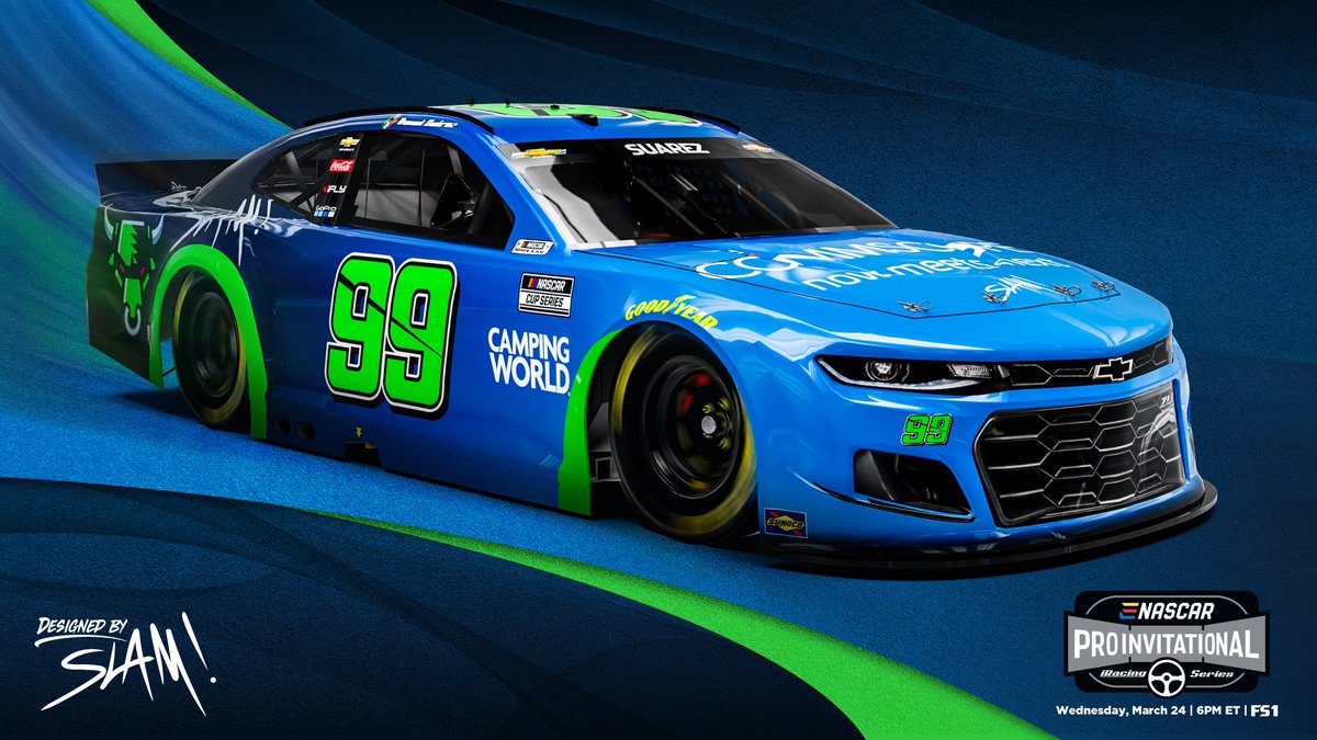 Tomorrow night <a href="/Daniel_SuarezG/">Daniel Suárez</a> will hit the virtual track in this awesome <a href="/CommScope/">CommScope</a> scheme, designed by the <a href="/SLAMNevada/">SLAM! Nevada</a> students!

How cool is that?! 🙌