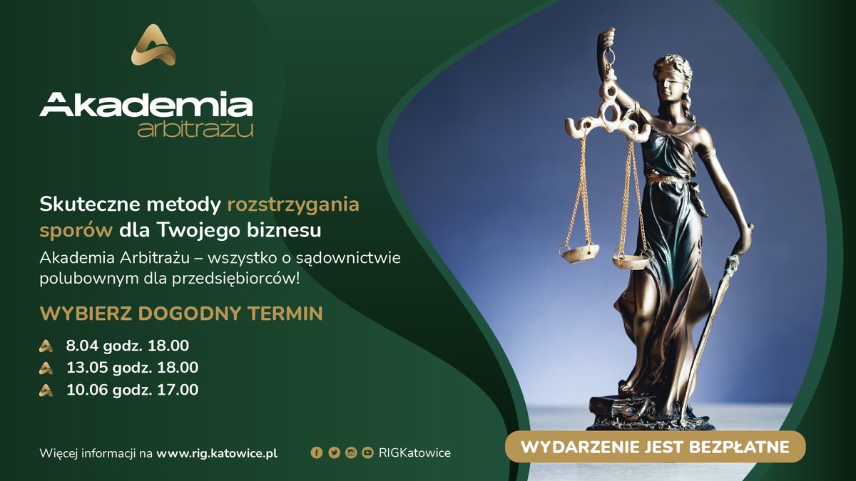 🧐Czym jest Sąd Arbitrażowy dla biznesu?⏱️💵Kto może skorzystać z jego usług, ile trwa proces i czy to się opłaca? 📢🗓️Dowiedz się więcej o mediacji w biznesie i weź udział w Akademii Arbitrażu już 8 kwietnia!▶️Więcej informacji na rig.katowice.pl