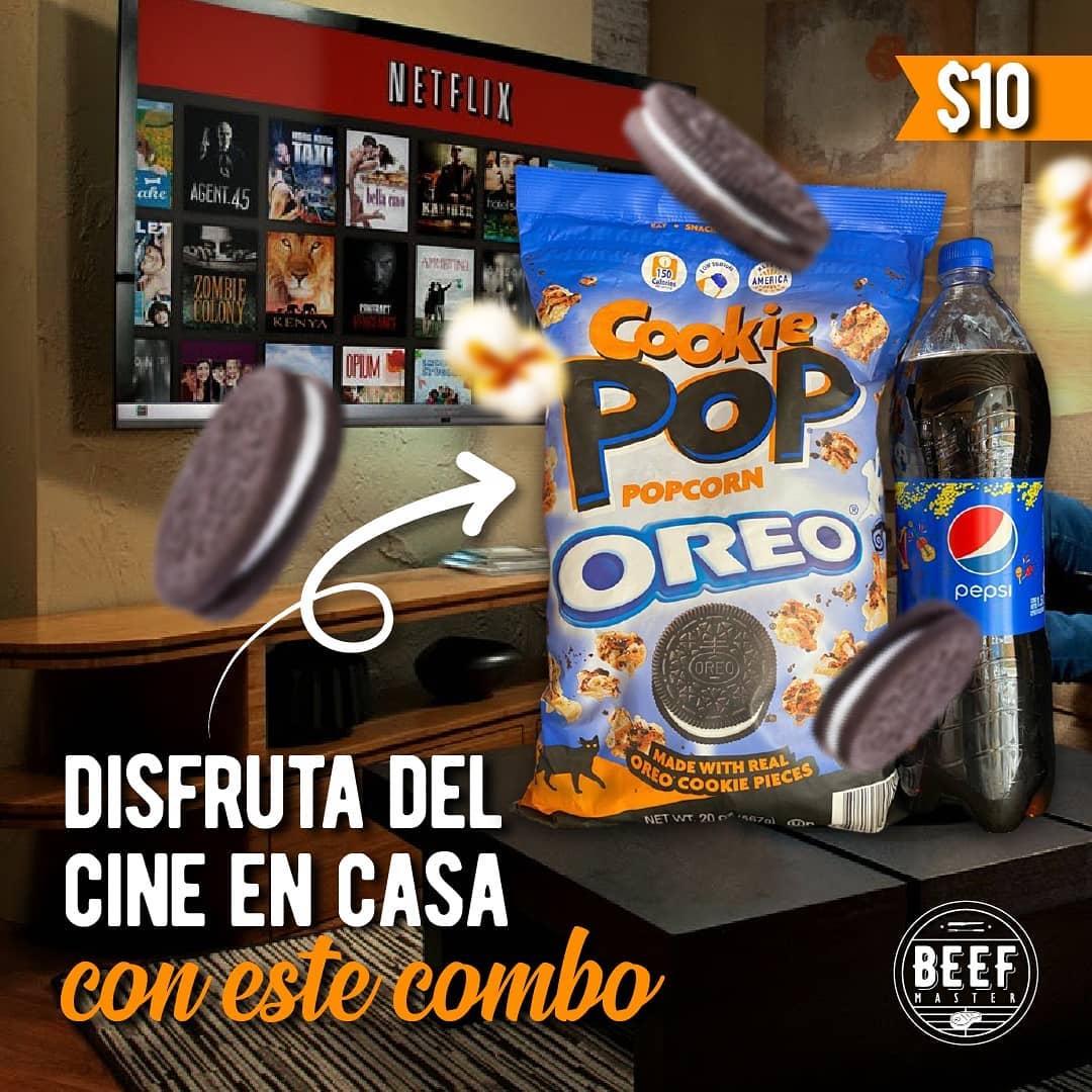beefmasterccs's tweet photo. En #BeefMaster queremos que lleves la magia especial del cine a tu casa durante estos días! Por eso tenemos para ti esta super promo de Cookie Pop + Pepsi de 2 litros por tan solo $10 🍿🥤
.
#Delivery #CotufasDeOreo #Cine #Casa #Pepsi #Caracas #LaTrinidad #BeefMasterCCs https://t.co/Sl6avPDm6A