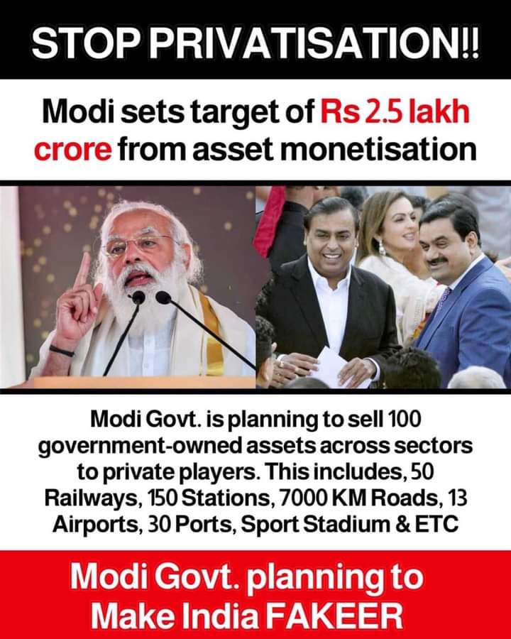 ItikaRoy1's tweet photo. Modi govt lists assets for monetisation: from stadiums, stations to telecom towers, pipelines to roads

Read More: https://t.co/e8GmlUbyGO https://t.co/l9fZTbNJuM