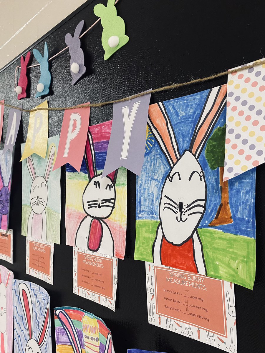 HaleycMiller's tweet photo. Weโve been working so hard on our measurement unit. Last week we made spring bunnies and used non-standard units to measure the ears and head. @RegPublicSchool #HappySpring #preinternship https://t.co/rxFgWPdXA4