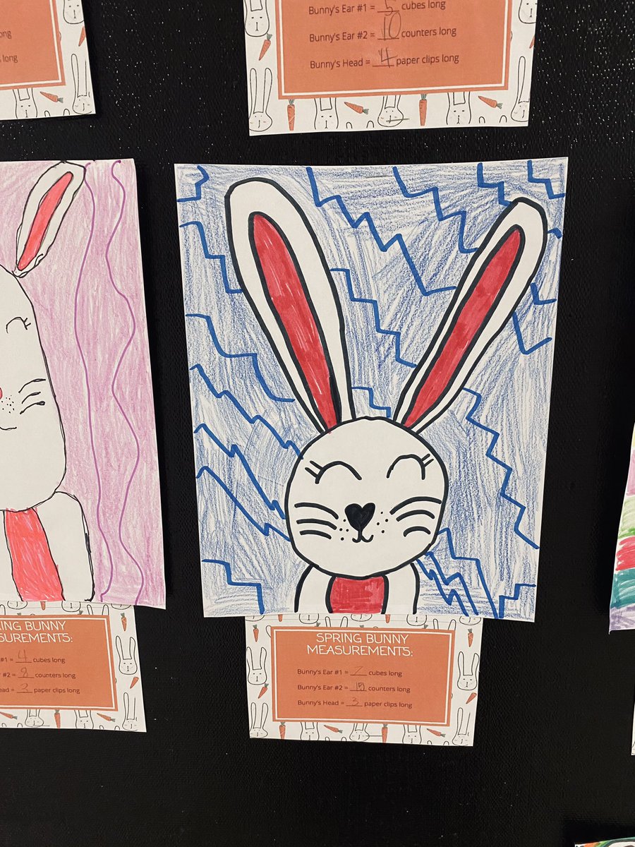 HaleycMiller's tweet photo. Weโve been working so hard on our measurement unit. Last week we made spring bunnies and used non-standard units to measure the ears and head. @RegPublicSchool #HappySpring #preinternship https://t.co/rxFgWPdXA4