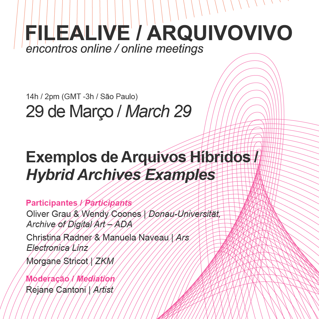 filefestival's tweet photo. Follow the FILEALIVE / ARQUIVOVIVO online meetings about digital archives, on the 29th, 30th and 31st of March 2021. The access is free. To subscribe and watch the live broadcast, access the platform https://t.co/nJG1moTrFI. Check out the schedule of the first meeting: https://t.co/iW6aATLg0f