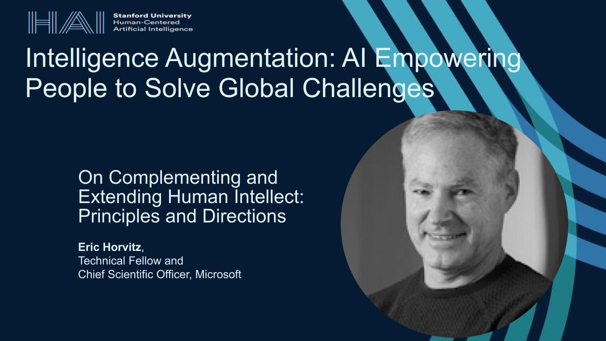 StanfordHAI's tweet image. How can AI explicitly complement human intellect? Microsoft’s @erichorvitz will discuss several promising directions, from human-AI teamwork to fluid interactions, during our conference on March 25. #AugmentHAI bit.ly/3lKIzD9