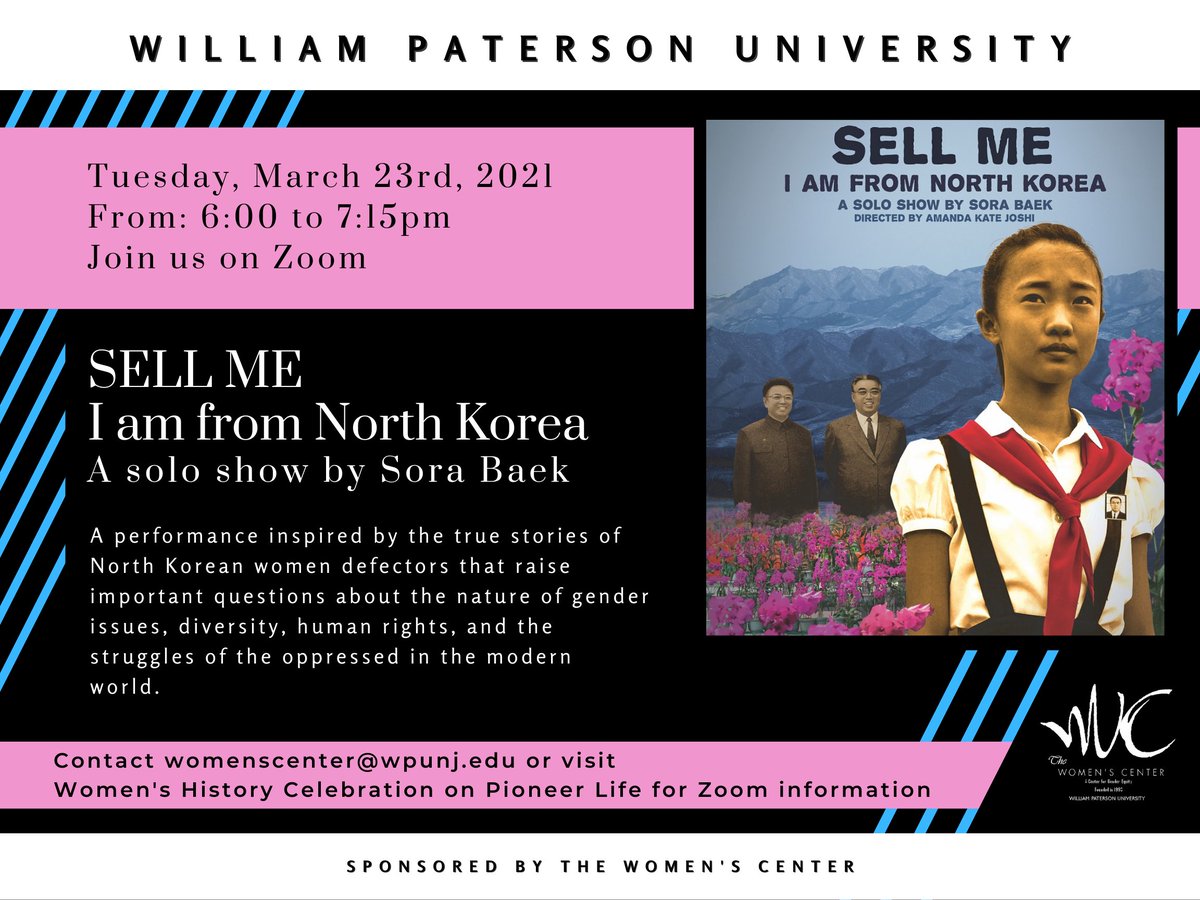WPWomensCenter's tweet photo. Join us today for "Sell Me!" from 6 - 7:15 pm for a performance by Sora Baek! This show raises important questions about the nature of gender, diversity, human rights, and the struggle of the oppressed in our world.

https://t.co/TV2Urh5fBT https://t.co/XuAnd3ozXB